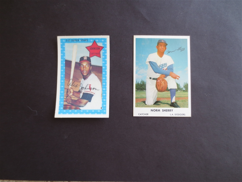 1961 Bell Brand Norm Sherry + 1971 Kelloggs Alex Johnson Baseball Cards in Beautiful Condition!