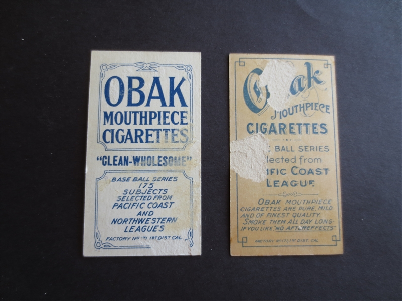 1909 Obak T212 Browning and 1910 Obak 175 Subjects T212 Eastly Baseball Cards