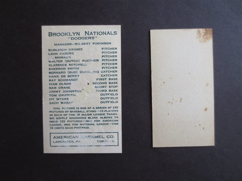 1916 M101-4 Gus Getz + 1922 E120 Sherrod Smith Baseball Cards both Brooklyn NL