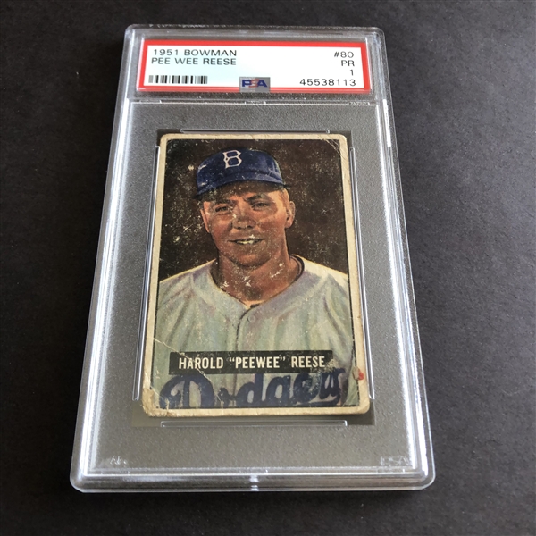 1951 Bowman Pee Wee Reese PSA 1 Hall of Famer in affordable condition baseball card #80