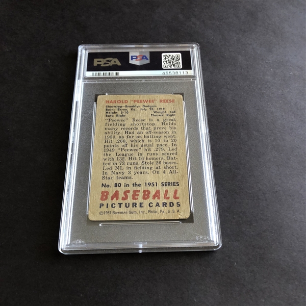 1951 Bowman Pee Wee Reese PSA 1 Hall of Famer in affordable condition baseball card #80