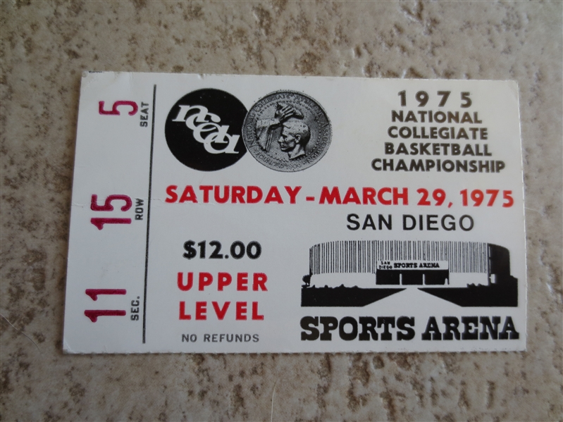 March 29, 1975 NCAA Basketball Championship Semi-Final ticket UCLA vs. Louisville