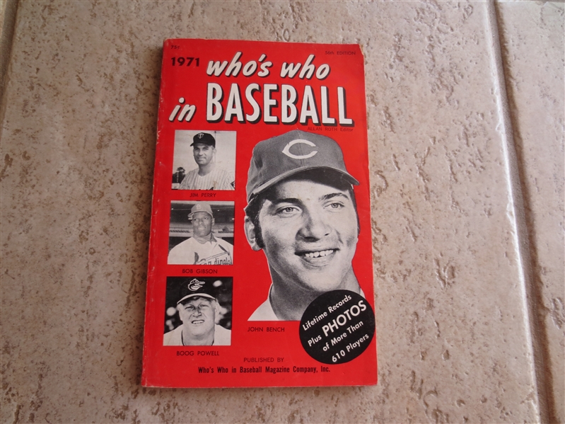 1971 Who's Who in Baseball softcover book---Johnny Bench and Bob Gibson cover
