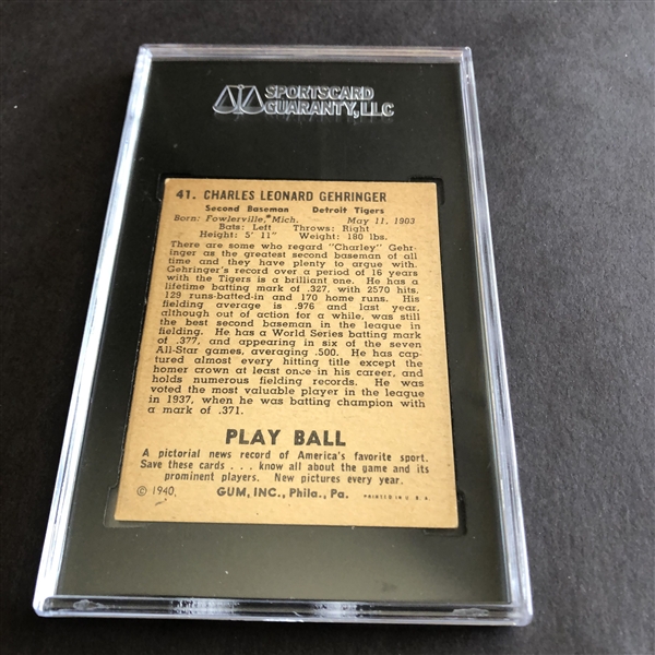 1940 Play Ball Charley Gehringer SGC 5 ex baseball card #41  Hall of Famer