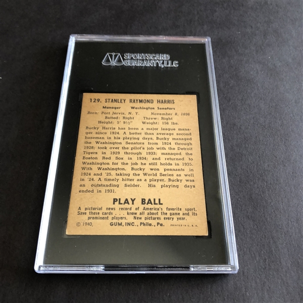 1940 Play Ball Bucky Harris SGC 4.5 baseball card #129  Hall of Famer