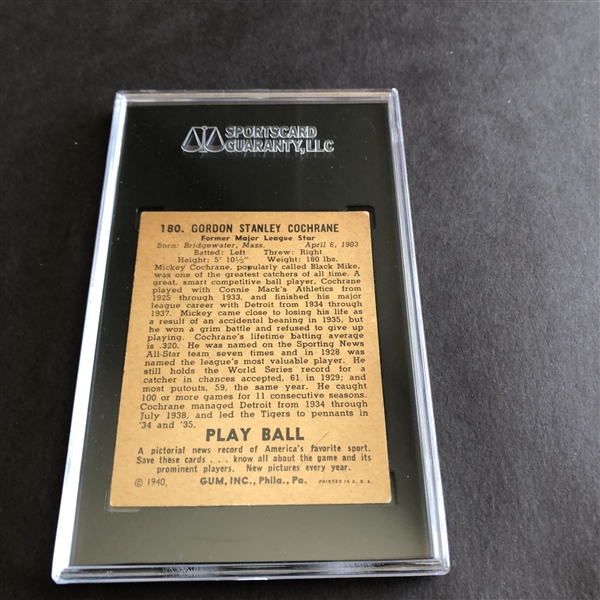 1940 Play Ball Mickey Cochrane SGC 3 vg baseball card #180 Hall of Famer