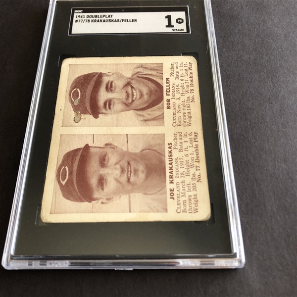 1941 Double Play Joe Krakauskas/Bob Feller SGC 1 poor baseball card #77-78 baseball card