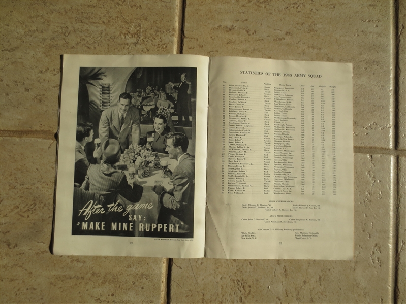 October 27, 1945 Duke at Army football program National Champions Glen Davis, Doc Blanchard