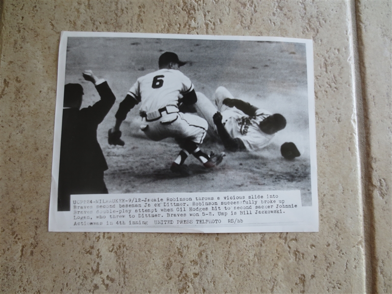 1953 Jackie Robinson United Press Telephoto Breaks Up a Double Play