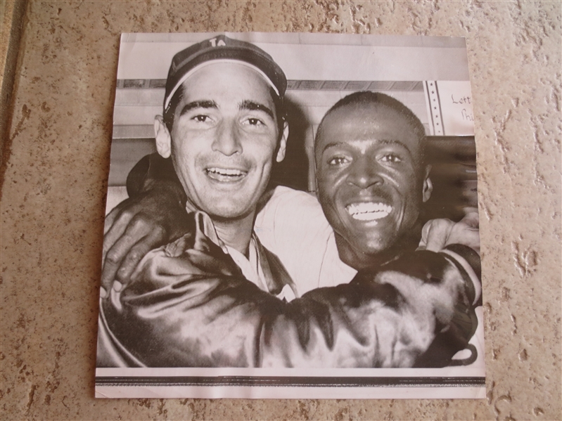 1965 Sandy Koufax AP Wire Photo Celebrates World Series Triumph Over Twins