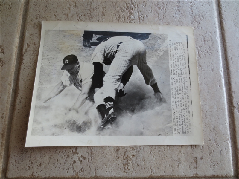 1958 Mickey Mantle AP Wire photo out at home