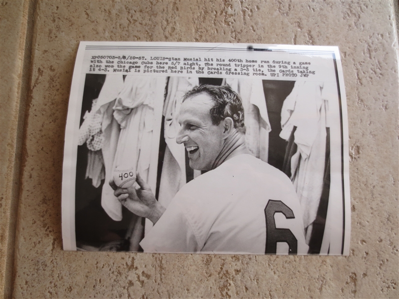 1959 Stan Musial UPI Photo Celebrating his 400th Home Run in the locker room