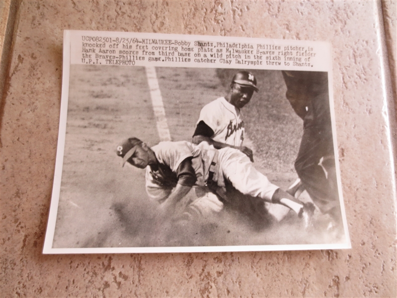 1964 Hank Aaron Scores vs. Phillies UPI Wire Photo