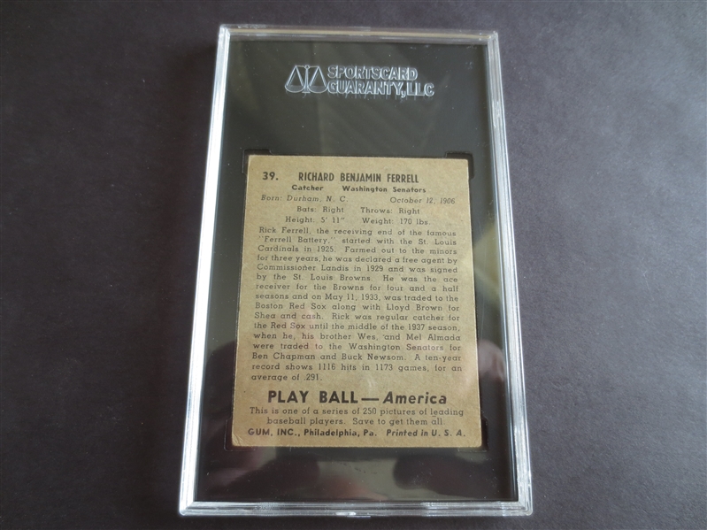 1939 Play Ball Rick Ferrell SGC 60 ex baseball card #39