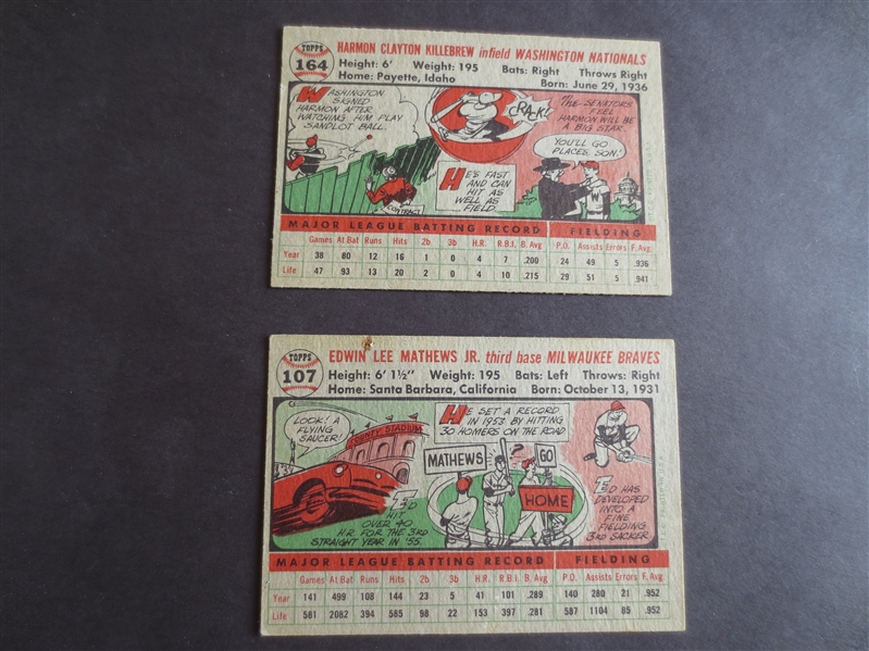 1956 Topps Harmon Killebrew & Ed Mathews Baseball Cards in Nice Condition