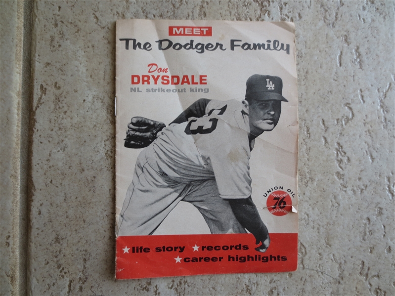 1960 Don Drysdale Meet The Dodger Family Union Oil 76 Booklet