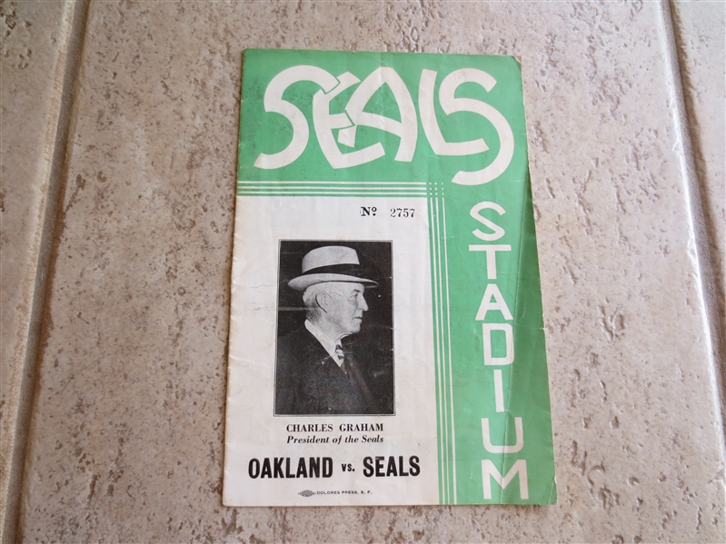1939 Oakland Oaks at San Francisco Seals PCL Baseball Unscored Program