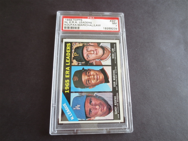 1966 Topps NL ERA Leaders Koufax/Marichal/Law PSA 7 nmt Baseball Card #221