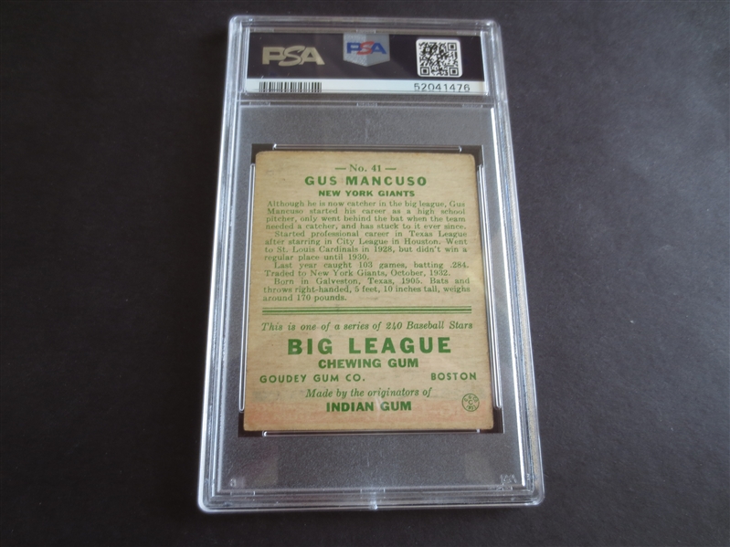 1933 Goudey Gus Mancuso PSA 2.5 good+ Baseball card #41