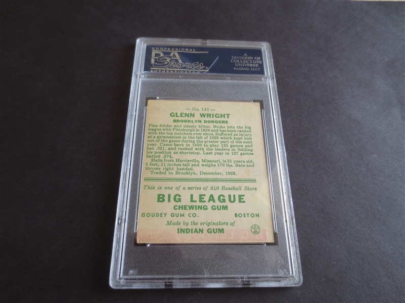 1933 Goudey Glenn Wright Brooklyn Dodgers PSA 4 (MC) vg-ex PLUS 1933 Goudey Ray Kolp  PSA 2 good