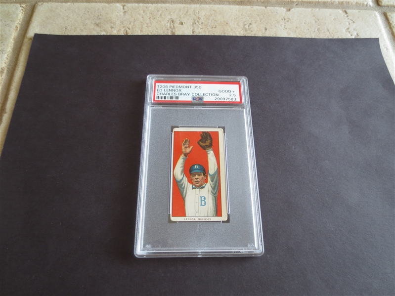 1909-11 T206 Ed Lennox Charles Bray Collection PSA 2.5 good+ Piedmont 350 subjects back baseball card