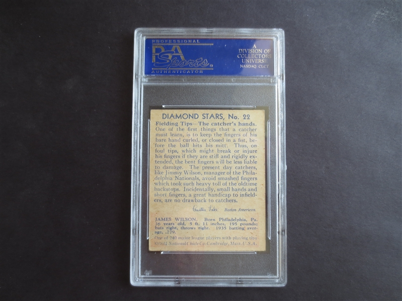 1936 Diamond Stars Jimmy Wilson PSA 6 ex-mt baseball card #22 blue back