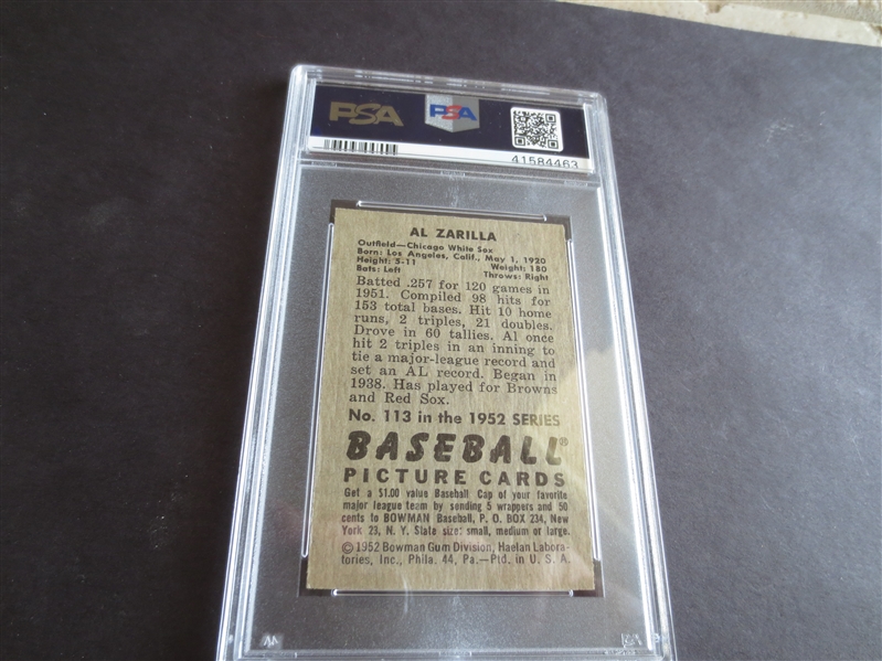 1952 Bowman Al Zarilla PSA 8 nmt-mt baseball card #113