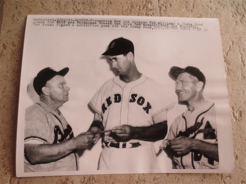 1957 Ted Williams UPI Telphoto with Milwaukee Braves Batboys