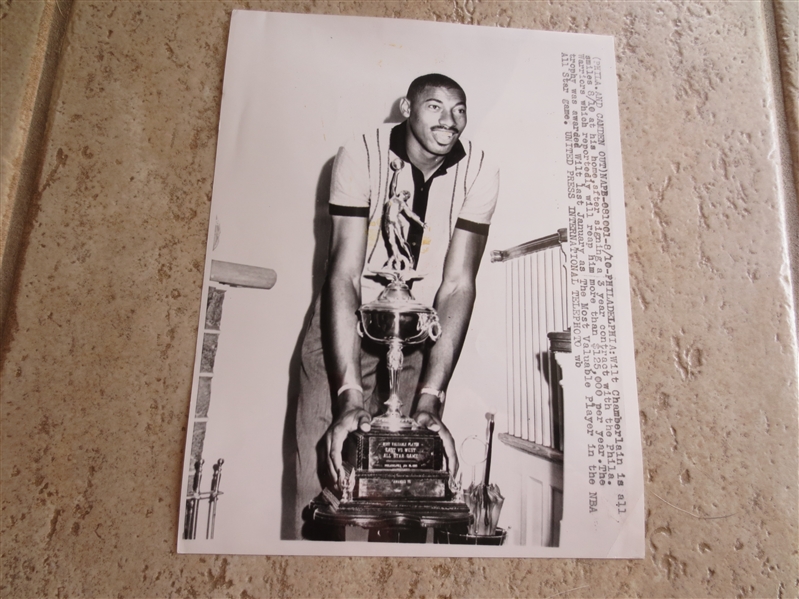 1960 Wilt Chamberlain UPI Telephoto Receiving NBA All Star Game MVP Trophy