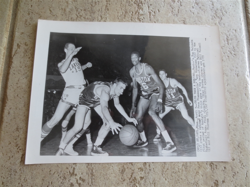 1959 Bill Russell/Bill Sharman/Tom Heinsohn NBA Finals Wire Photo Celtics vs. Lakers