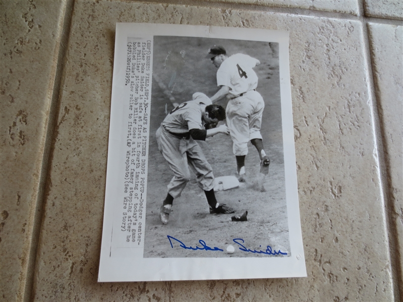 Autographed Duke Snider 1950 AP Wire Photo