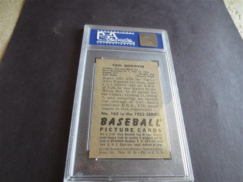 1952 Bowman Saul Rogovin PSA 8 nmt-mt baseball card #165