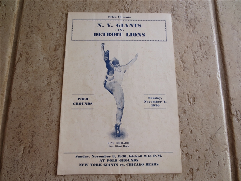 1936 Detroit Lions at New York Giants football program 