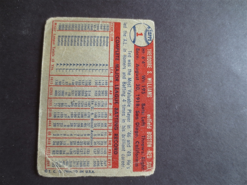 1957 Topps Ted Williams baseball card #1 in affordable  condition!