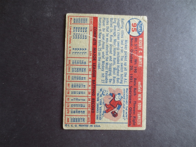 1957 Topps Mickey Mantle baseball card #95 in affordable condition!