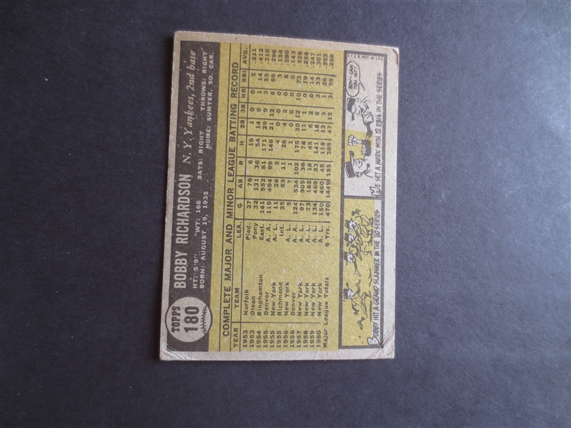 1961 Topps Bobby Richardson baseball card #180