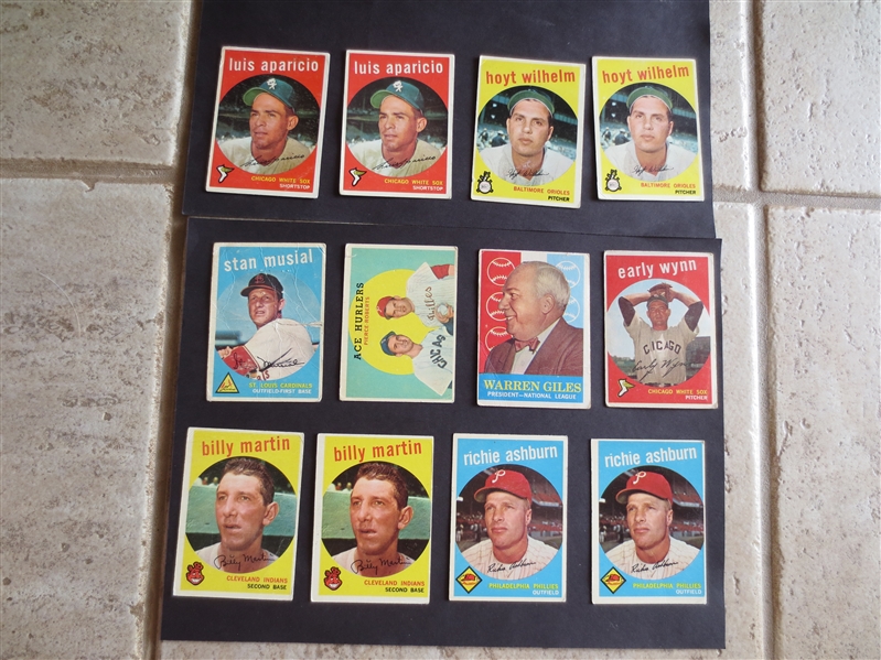 (12) 1959 Topps Hall of Famer Baseball Cards in Affordable Condition including Stan Musial