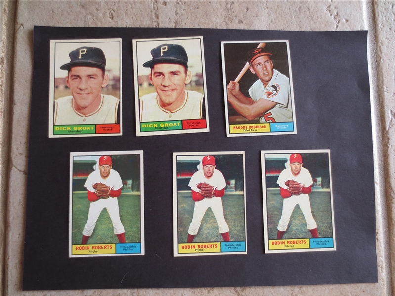 (6) 1961 Topps Superstar Baseball Cards in super condition: (3) Robin Roberts, Brooks Robinson, and (2) Dick Groat