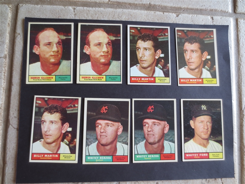 (8) 1961 Topps Hall of Famer Baseball Cards in very nice shape--(2) Killebrew, (3) Martin, (2) Herzog, Ford