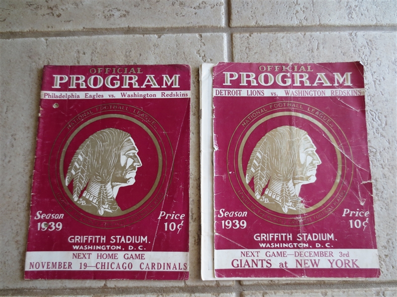 (2) 1939 Washington Redskins home programs in lower grade condition vs. Lions; Eagles