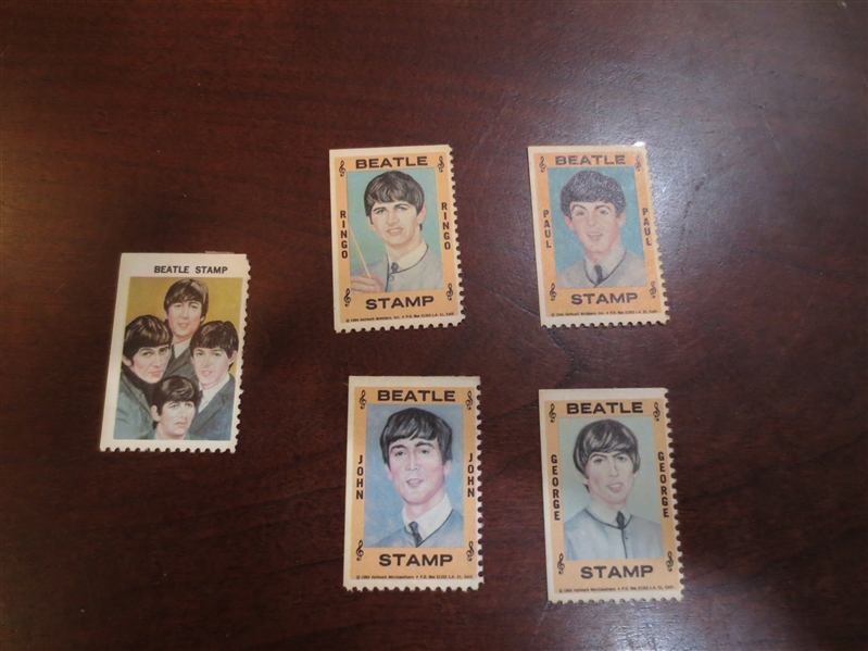 (5) 1964 Hallmark Beatle Stamps--George, Paul, Ringo, John and the four