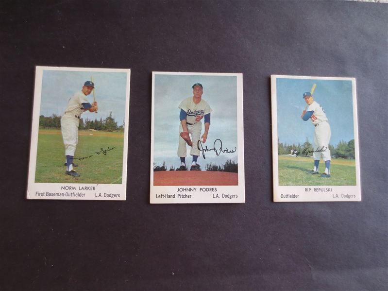 (3) 1960 Bell Brand Dodgers Johnny Podres, Norm Larker, and Rip Repulski