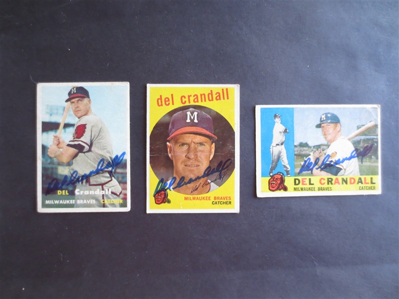 Autographed 1957, 59, 60 Topps Del Crandall baseball cards