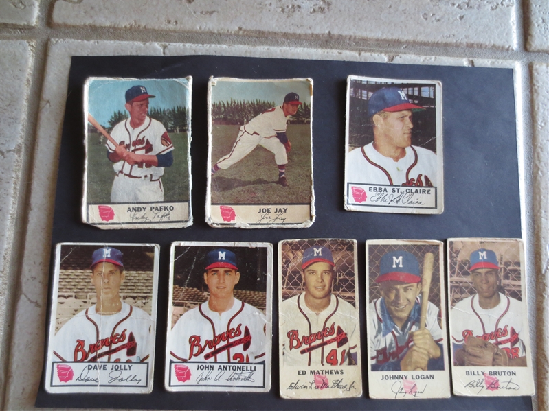 (8) different 1953-55 Johnston Cookies Braves including Ed Mathews in affordable condition
