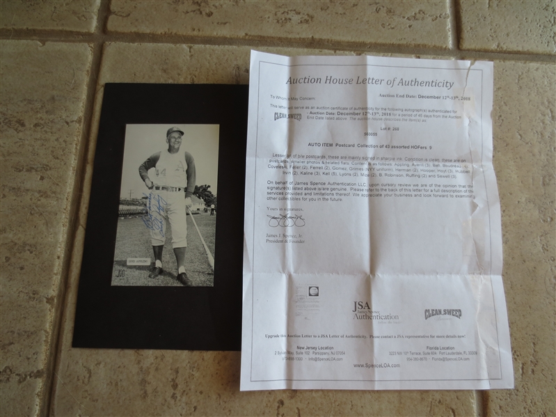 Autographed Luke Appling J.D. McCarthy Postcard with letter of authenticity