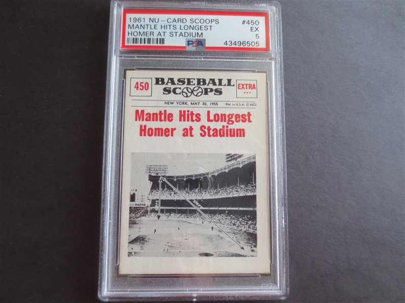 1961 Nu-Card Scoops Mantle Hits Longest Homer PSA 5 ex baseball card #450