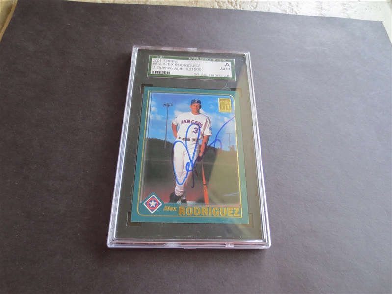 Autographed 2001 Topps Alex Rodriguez baseball card with Slabbed JSA Authentication 