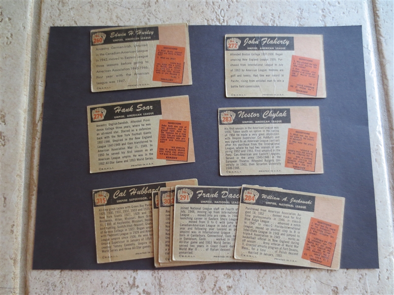 (15) different 1955 Bowman Umpire Baseball Cards including Conlan and Hubbard