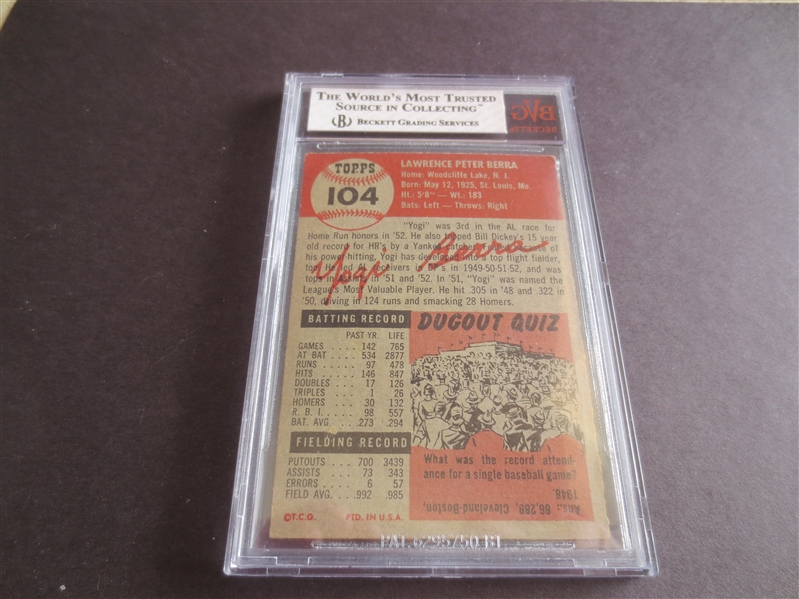 1953 Topps Yogi Berra BVG Beckett 5 excellent baseball card #104