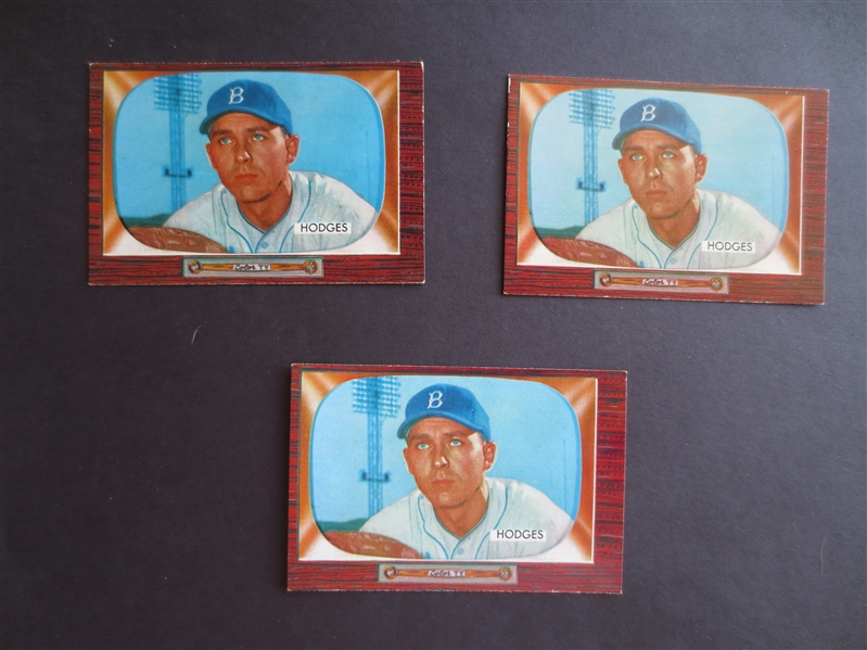 (3) 1955 Bowman Gil Hodges baseball cards #158 in beautiful condition